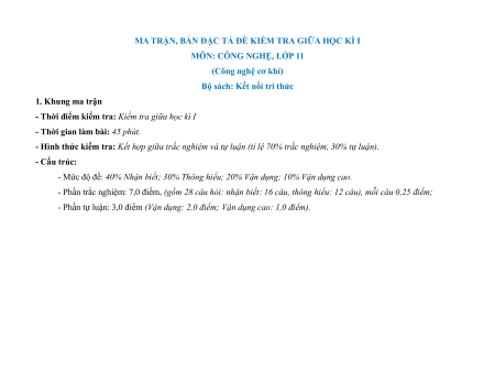 11 Đề thi Giữa kì 1 Công nghệ 11 (có lời giải)