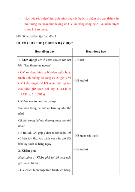 Giáo án Đạo đức lớp 1 (sách mới) | Giáo án Đạo đức lớp 1