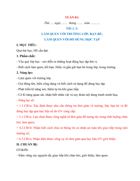 Giáo án Tiếng Việt lớp 1 (sách mới) | Giáo án Tiếng Việt lớp 1