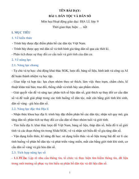 Giáo án Địa lí 9 Kết nối tri thức (năng lực số)