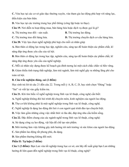 5 Đề thi Giữa kì 2 Công nghệ 9 Định hướng nghề nghiệp (có lời giải)