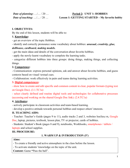 Giáo án Tiếng Anh 7 Global success (năng lực số)