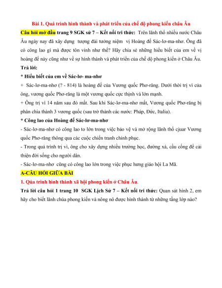 Giải sgk Lịch sử 7 (sách mới)