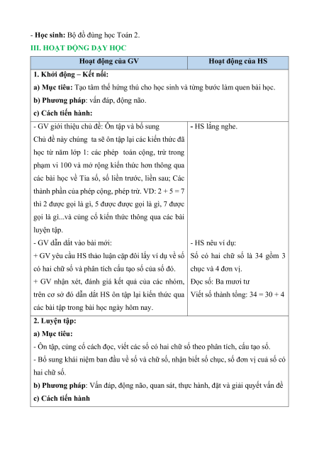 Giáo án Toán lớp 2 (sách mới) | Giáo án Toán lớp 2