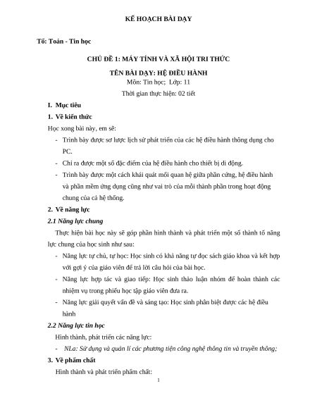 Giáo án Tin học 11 (năng lực số)