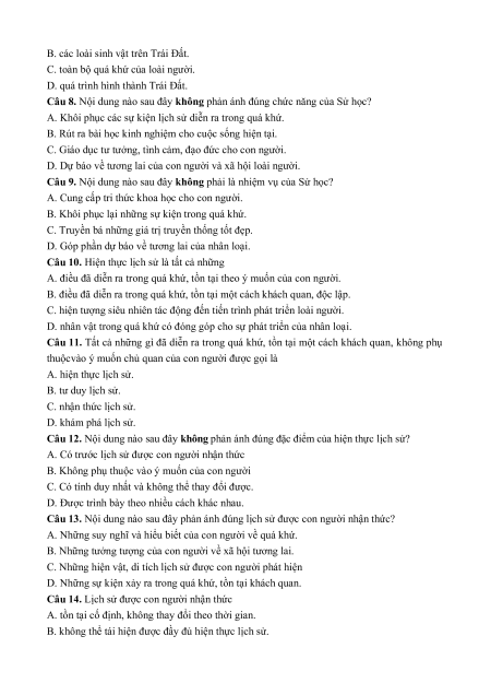 Trắc nghiệm Lịch sử 10 sách mới (có đúng sai)