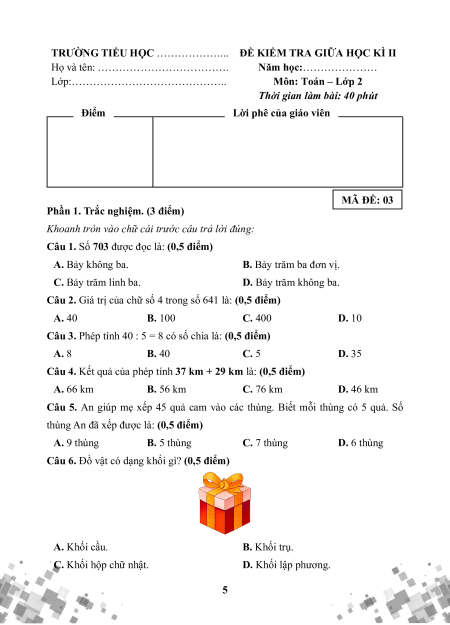 Bộ 15 đề thi giữa kì 2 Toán lớp 2 Kết nối tri thức có đáp án