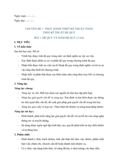 Giáo án Chuyên đề Tin học 11 Kết nối tri thức