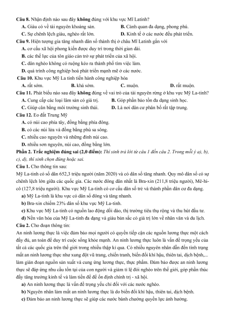 Bộ 12 đề thi giữa kì 1 Địa lí 11 Kết nối tri thức cấu trúc mới có đáp án