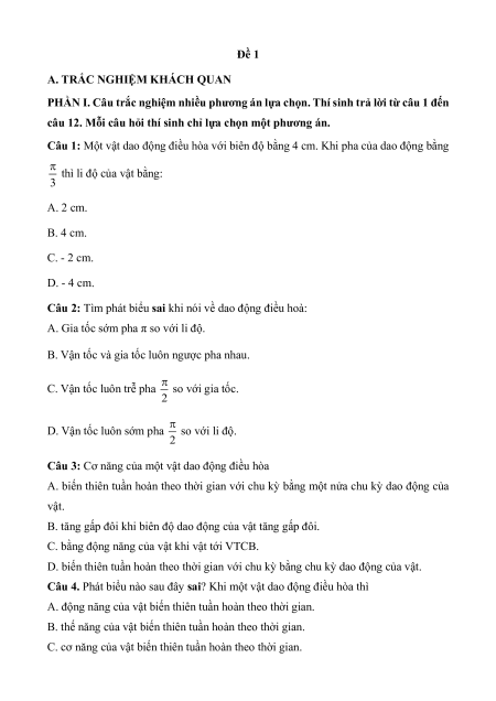 10 đề thi Vật lí 11 Cuối kì 1 cấu trúc mới có lời giải (sách mới)