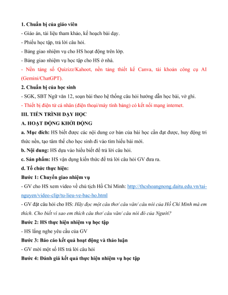 Giáo án Học kì 2 Ngữ Văn 12 Kết nối tri thức (năng lực số)