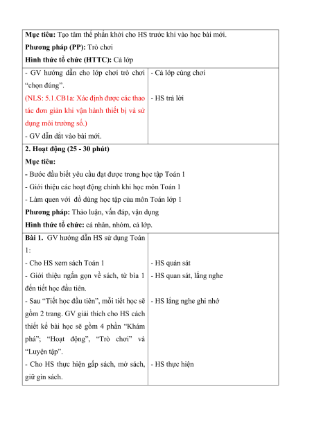 Giáo án Toán lớp 1 (sách mới) | Giáo án Toán lớp 1