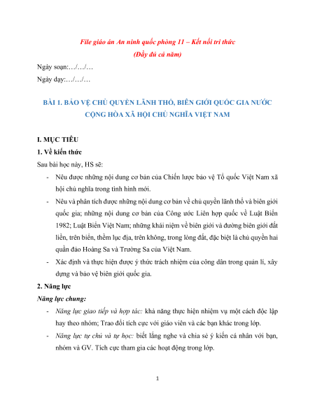 Giáo án GDQP 11 Kết nối tri thức (năng lực số)