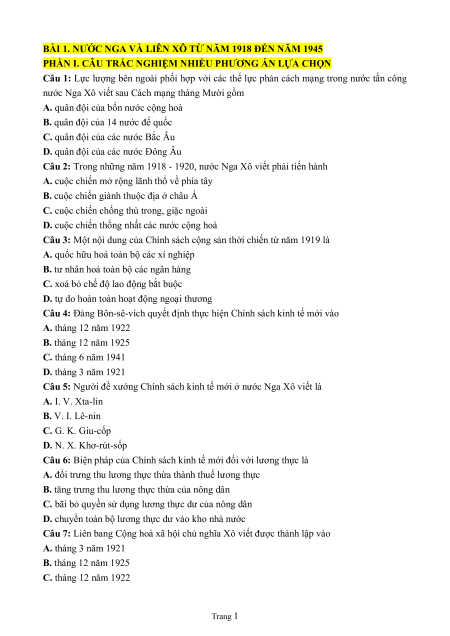 Trắc nghiệm Lịch sử 9 có đúng sai (sách mới)