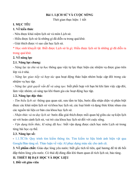 Giáo án Lịch sử 6 Kết nối tri thức (năng lực số)