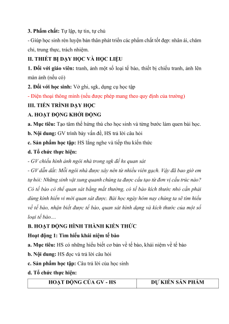 Giáo án Sinh học 6 Kết nối tri thức (năng lực số)