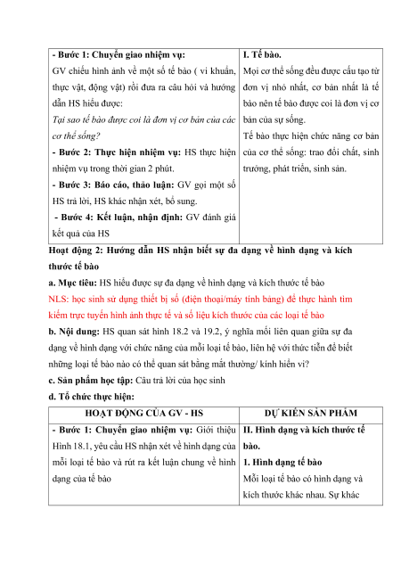 Giáo án Sinh học 6 Kết nối tri thức (năng lực số)