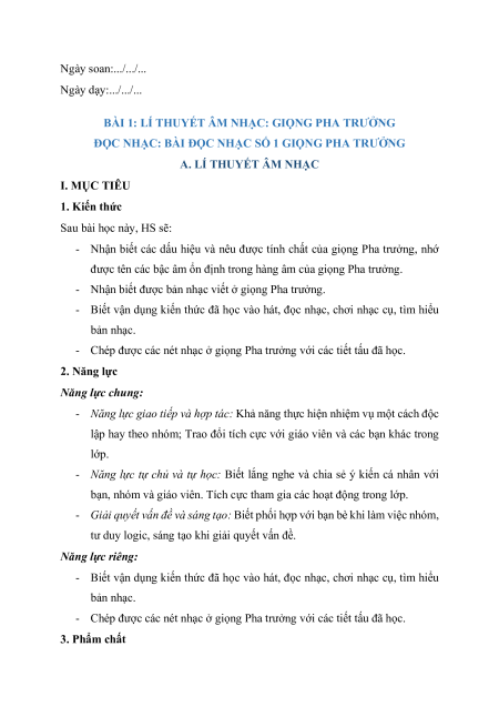 Giáo án Âm nhạc 11 Kết nối tri thức