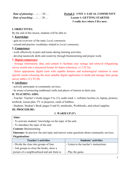 Giáo án Tiếng Anh 9 Global success (năng lực số)