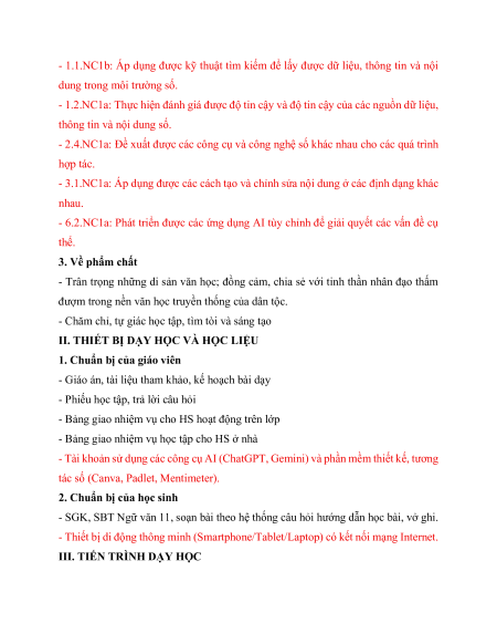 Giáo án Học kì 2 Ngữ văn 11 Kết nối tri thức (năng lực số)