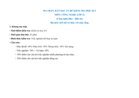 Bộ 11 đề thi Cuối kì 1 Công nghệ 12 (có lời giải)
