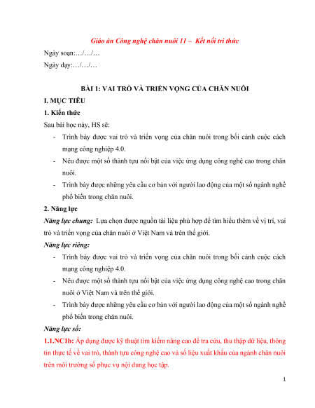 Giáo án Công nghệ 11 (năng lực số)