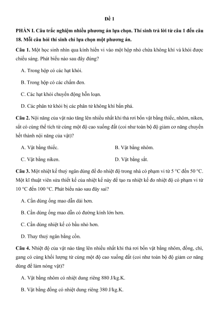 Bộ 13 đề thi giữa kì 1 Vật lí 12 có đáp án