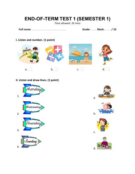 Bộ 4 đề thi cuối kì 1 Tiếng Anh lớp 4 Global success có đáp án