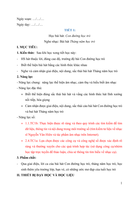 Giáo án Âm nhạc lớp 6 Kết nối tri thức (năng lực số)