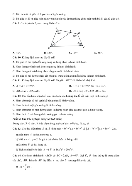 56 đề thi Toán 8 giữa kì 1 có lời giải (sách mới)