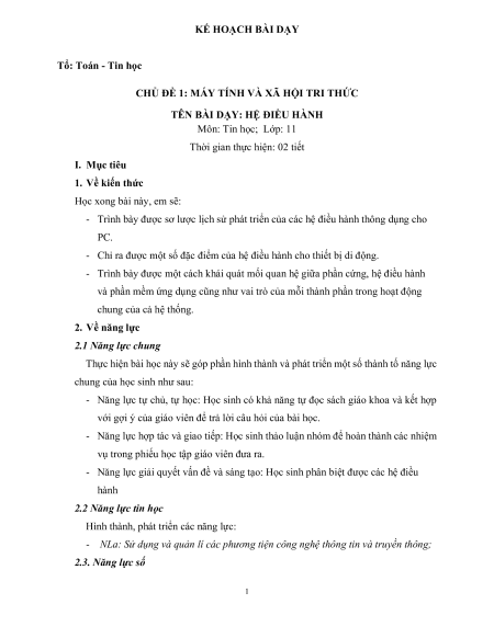 Giáo án Tin học 11 (năng lực số)