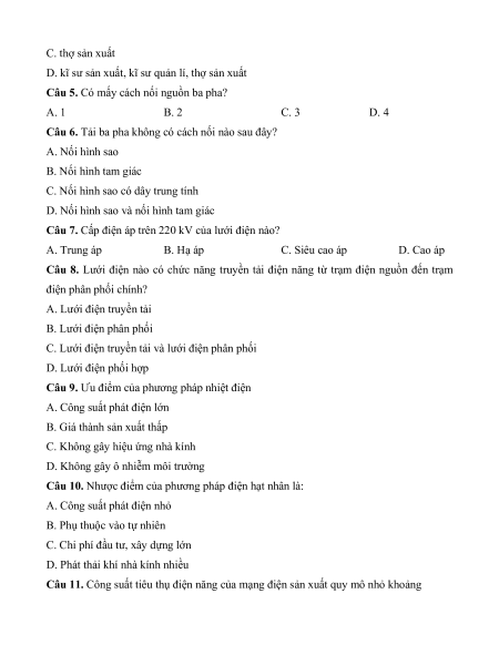 7 Đề thi Giữa kì 1 Công nghệ Điện - Điện tử 12 (có lời giải)