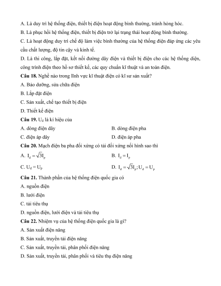7 Đề thi Giữa kì 1 Công nghệ Điện - Điện tử 12 (có lời giải)