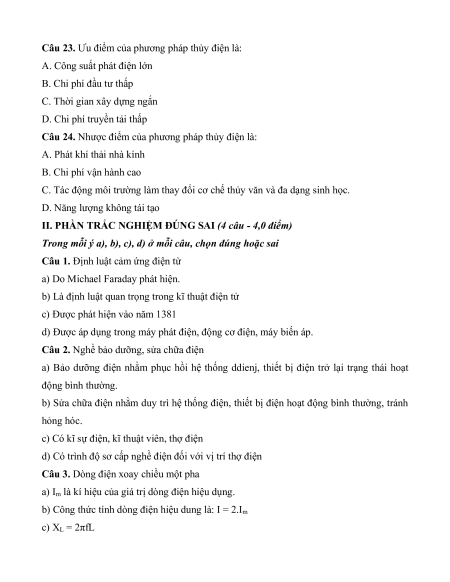 7 Đề thi Giữa kì 1 Công nghệ Điện - Điện tử 12 (có lời giải)