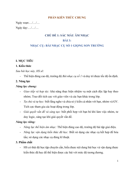 Giáo án Âm nhạc 12 Kết nối tri thức (năng lực số)