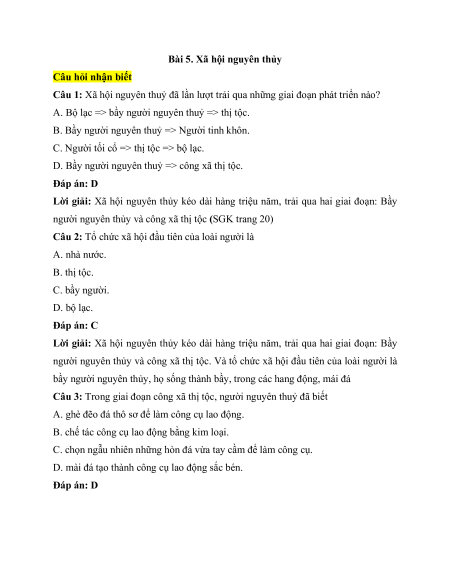 Trắc nghiệm Lịch Sử 6 có đúng sai (sách mới)