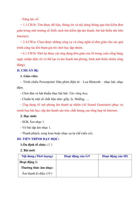 Giáo án Âm nhạc lớp 1 (sách mới) | Giáo án Âm nhạc lớp 1
