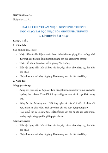 Giáo án Âm nhạc 11 Kết nối tri thức