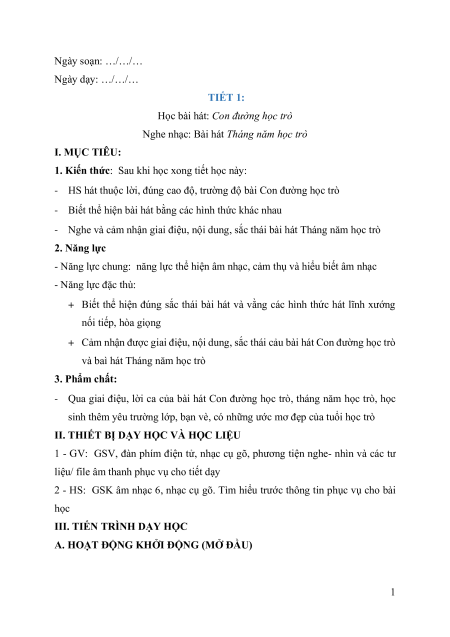 Giáo án Âm nhạc lớp 6 Kết nối tri thức (năng lực số)
