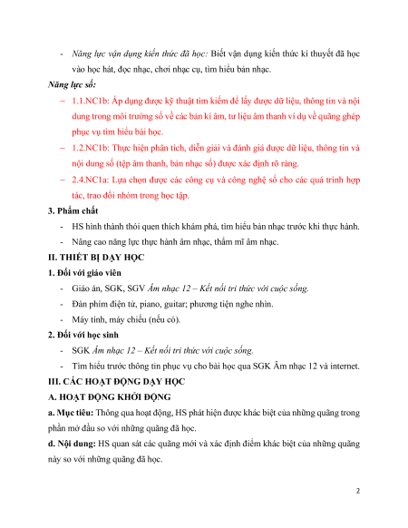 Giáo án Âm nhạc 12 Kết nối tri thức (năng lực số)