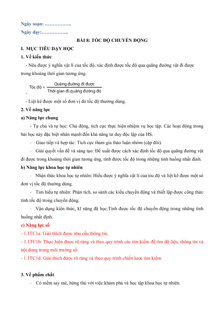 Giáo án Vật lí 7 Kết nối tri thức (năng lực số)