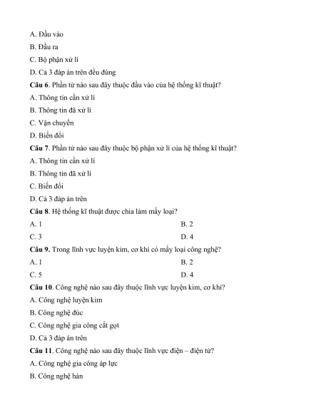 Đề thi Công nghệ 10 Giữa kì 1 Kết nối tri thức