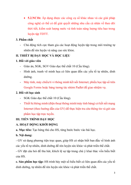 Giáo án Cầu lông 10 Kết nối tri thức (năng lực số)