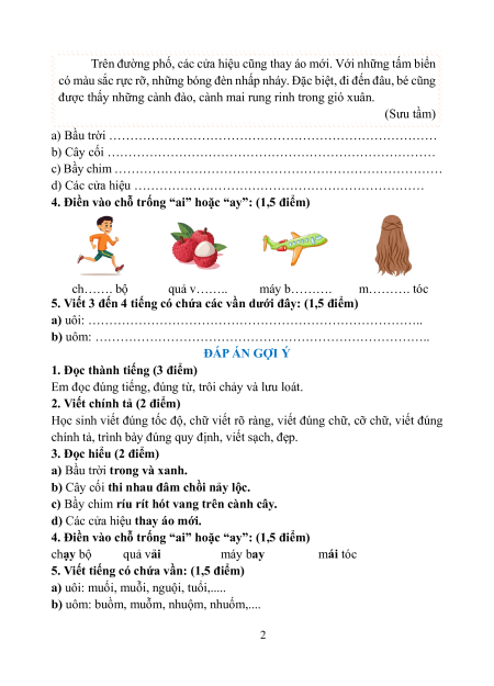 Đề thi Tiếng việt lớp 1 Học kì 1 có lời giải (sách mới)