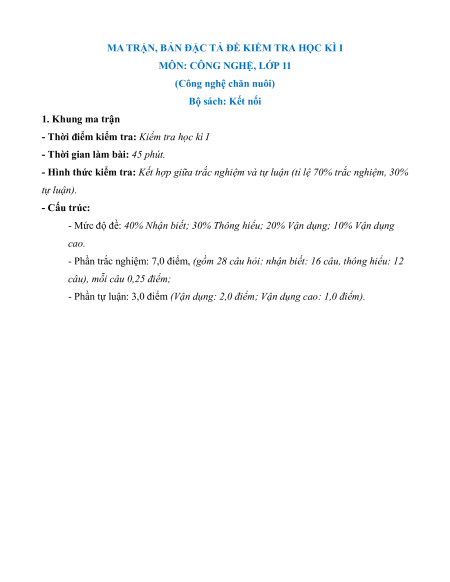 8 Đề thi Cuối kì 1 Công nghệ 11 (có lời giải)