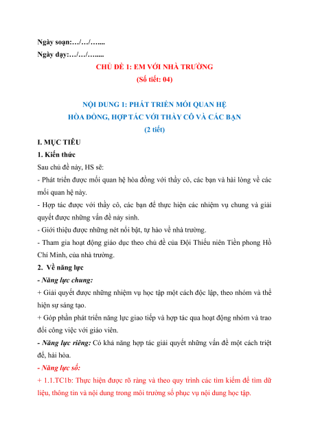 Giáo án HĐTN 7 Kết nối tri thức (năng lực số)