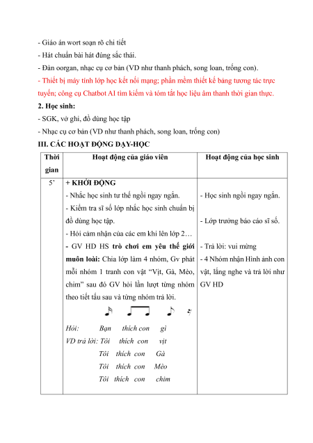 Giáo án Âm nhạc lớp 2 (sách mới) | Giáo án Âm nhạc lớp 2