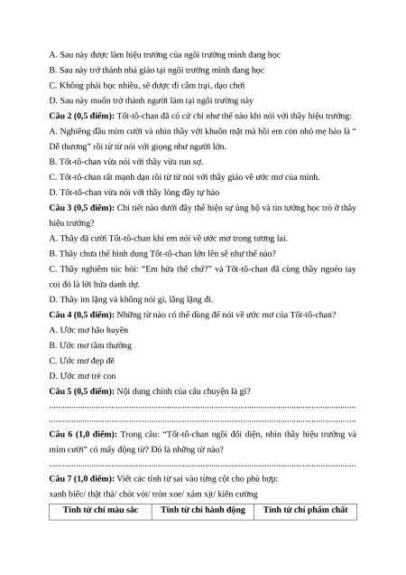 Đề thi giữa kì 1 Tiếng Việt lớp 4 Chân trời sáng tạo (đề 6)