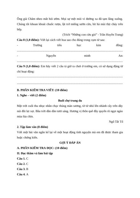 Đề thi giữa kì 1 Tiếng Việt lớp 4 Chân trời sáng tạo (đề 2)