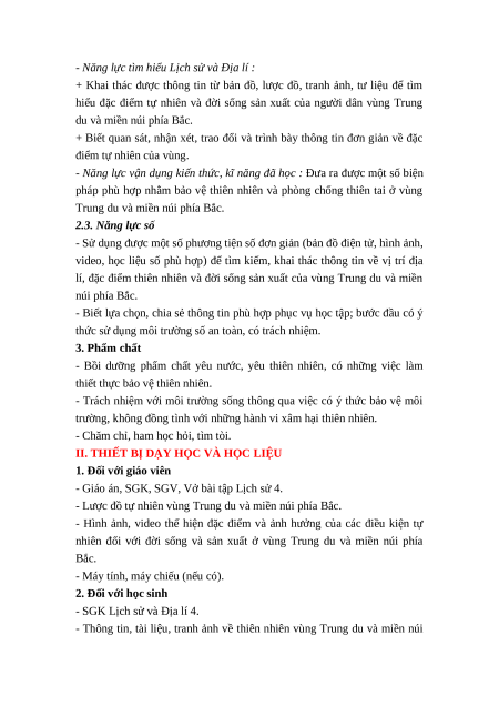 Giáo án Bài 4 Lịch sử & Địa lí lớp 4 Kết nối tri thức: Thiên nhiên vùng Trung du và miền núi Bắc bộ